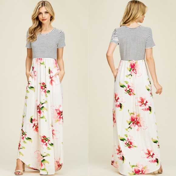 CHERYL Floral Print Maxi Dress -IVORY - Picture 2 of 2